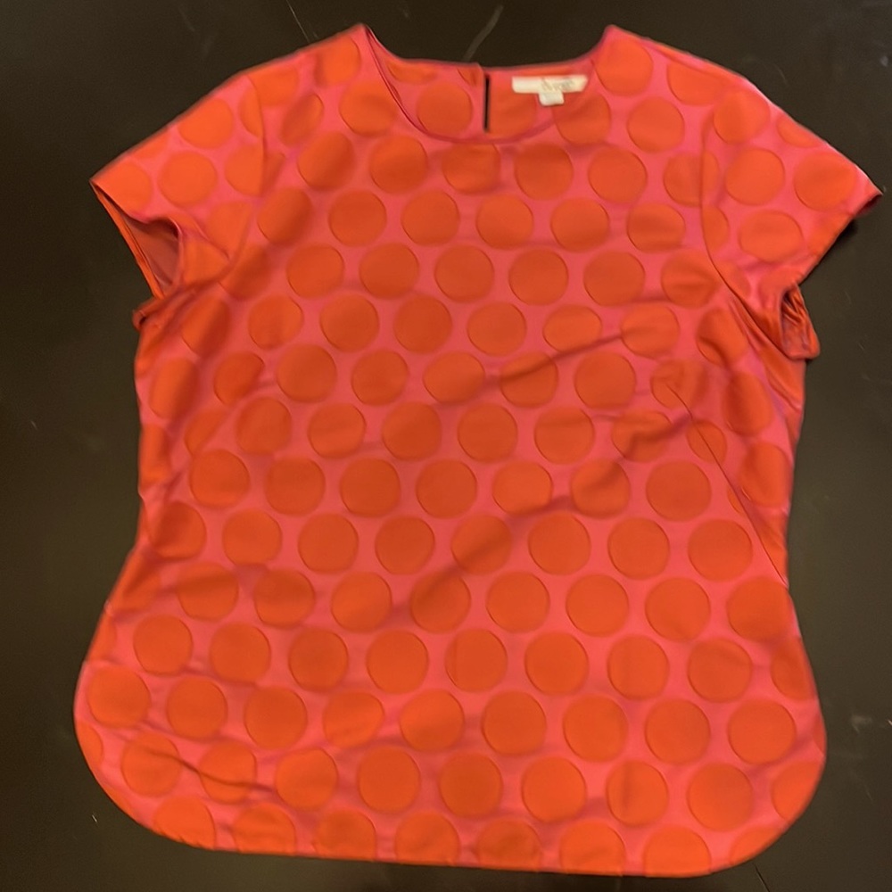 Boden cap sleeve top. Size 10. Pink with red dots. Back button closure.